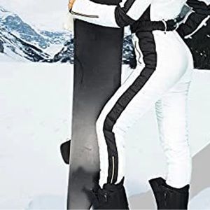 S - 2XL winter SNOWSUIT white album black stripe womens skisuit belted insulated